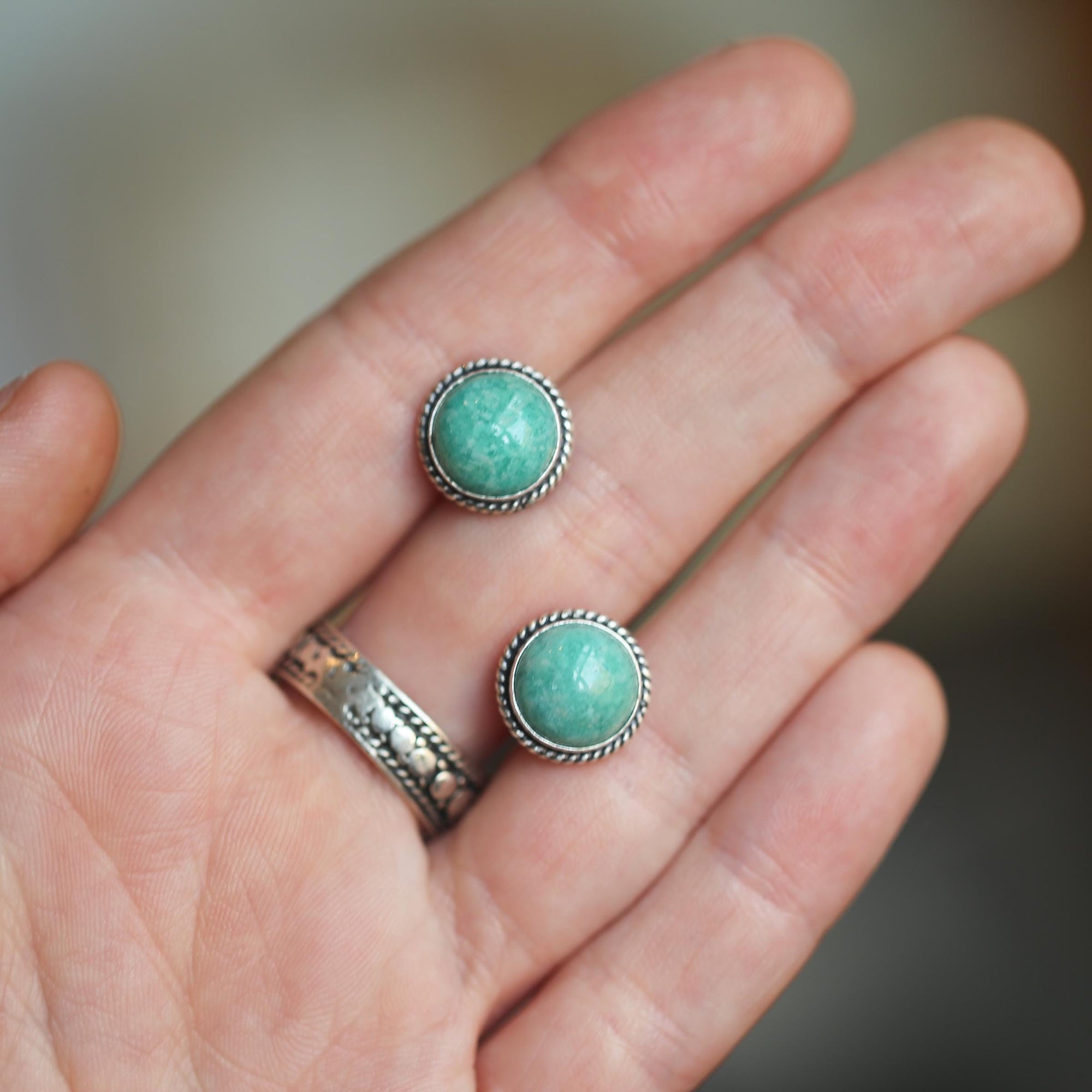 Amazonite Posts - Sterling Silver - Amazonite Stud Earrings