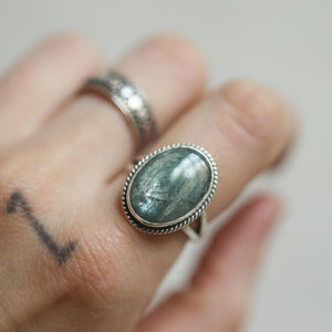 Green Kyanite Boho Ring - Sterling Silver Ring - Silversmith Ring - Deep Green Ring