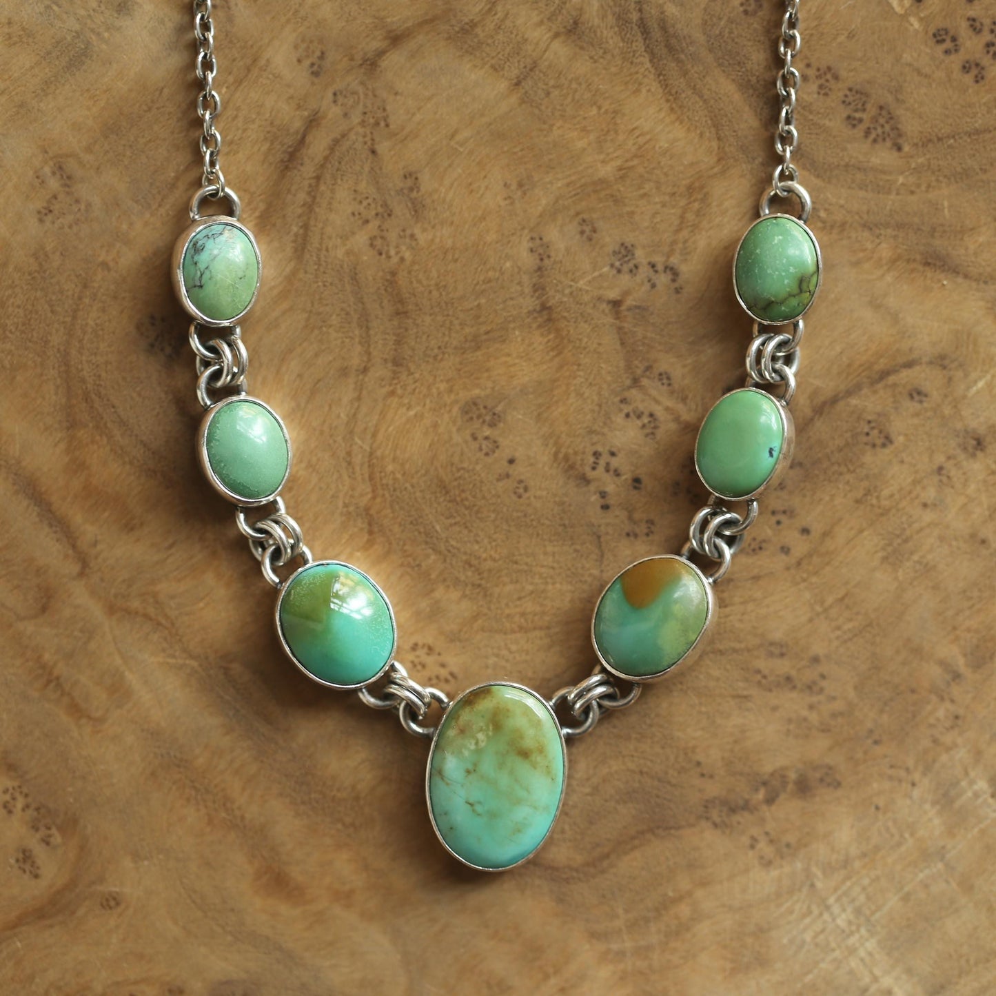7 Stone Turquoise Necklace - .925 Sterling Silver - One of a Kind