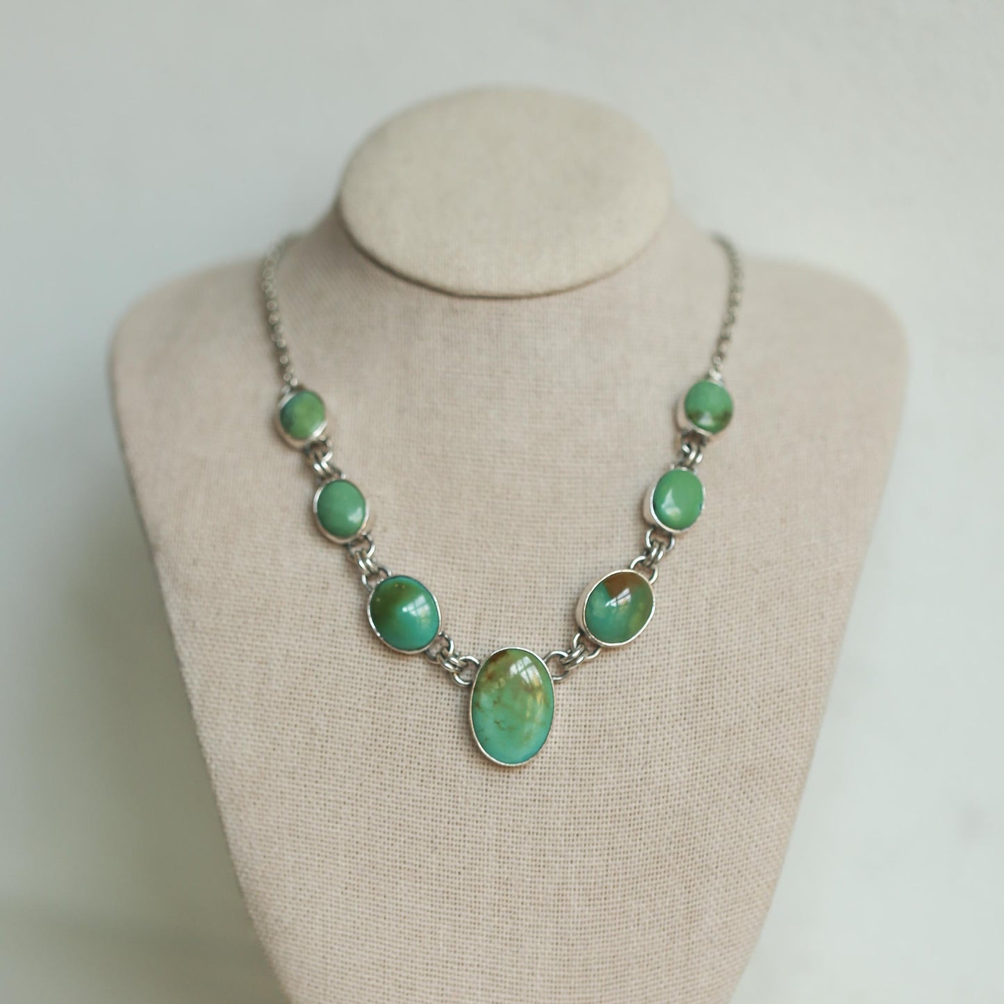 7 Stone Turquoise Necklace - .925 Sterling Silver - One of a Kind