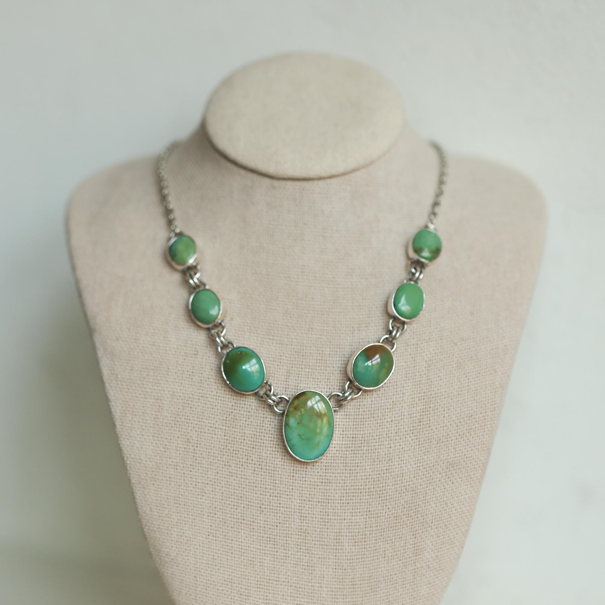 7 Stone Turquoise Necklace - .925 Sterling Silver - One of a Kind