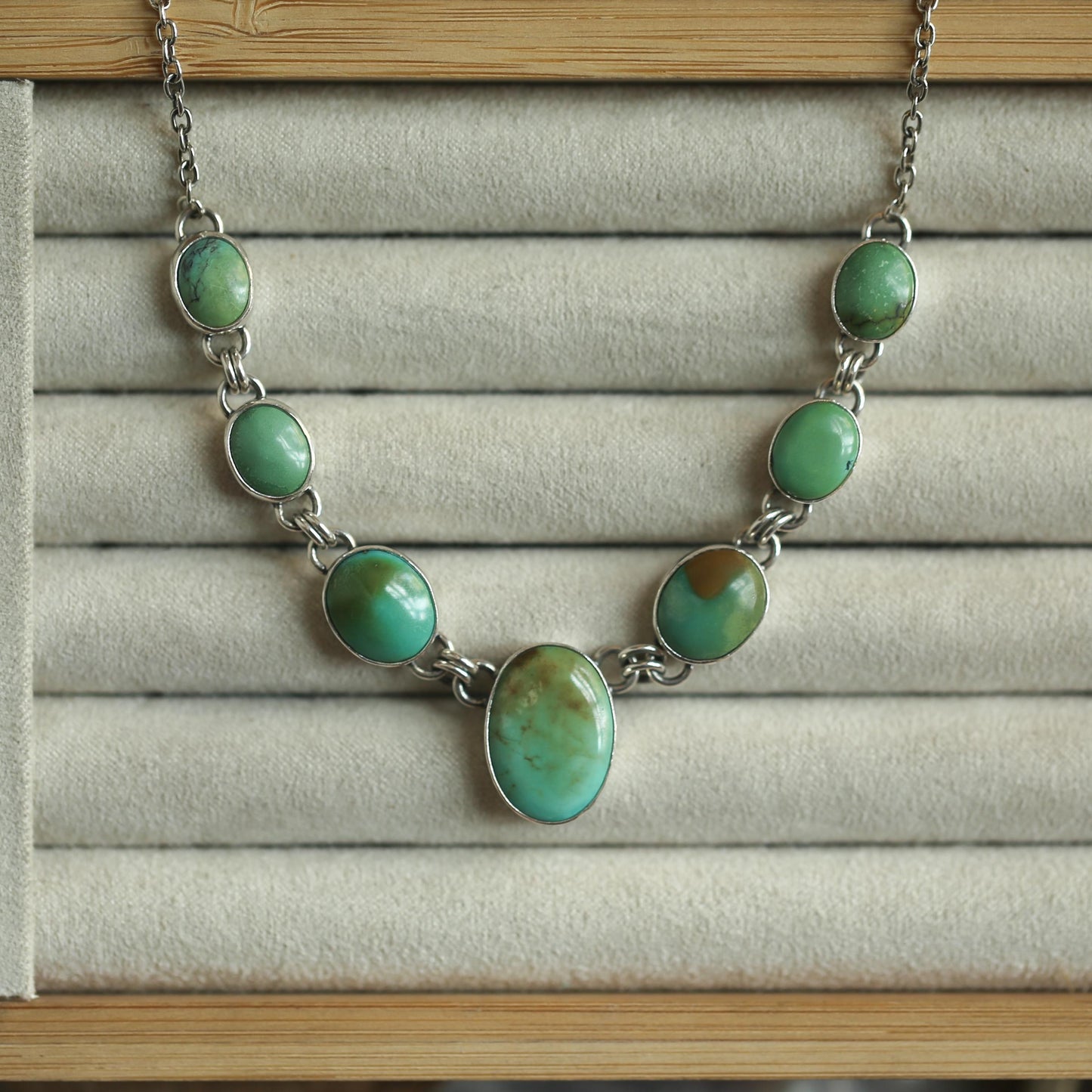 7 Stone Turquoise Necklace - .925 Sterling Silver - One of a Kind