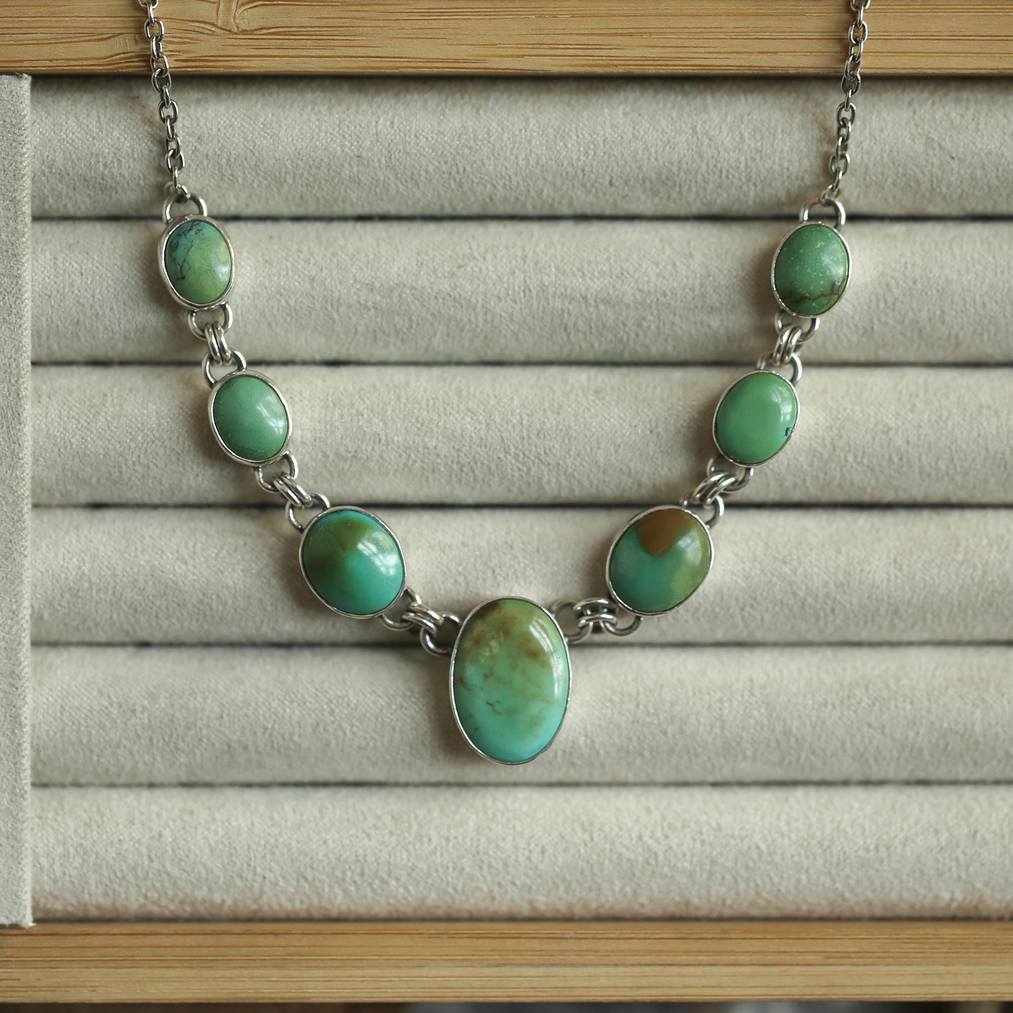 7 Stone Turquoise Necklace - Turquoise Multi-stone Necklace - OOAK Silversmith