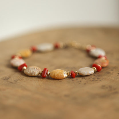 Fossilized Coral Bracelet | Beaded Jewelry | 14 KT Findings
