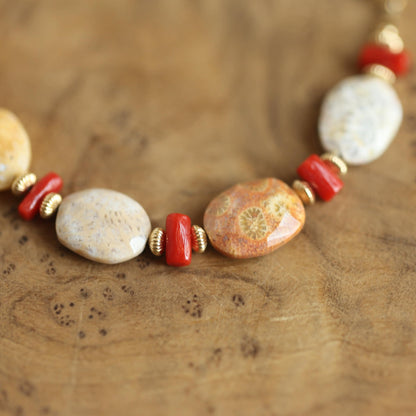 Fossilized Coral Bracelet | Beaded Jewelry | 14 KT Findings