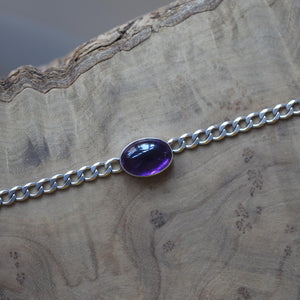 Amethyst Link Bracelet - Sterling Silver Amethyst Bracelet - Silver Chain Link Bracelet