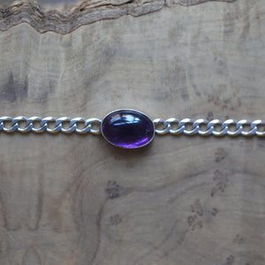 Amethyst Link Bracelet - Sterling Silver Amethyst Bracelet - Silver Chain Link Bracelet