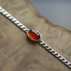 Orange Carnelian Link Bracelet - Sterling Silver Carnelian Bracelet - Silver Chain Link Bracelet