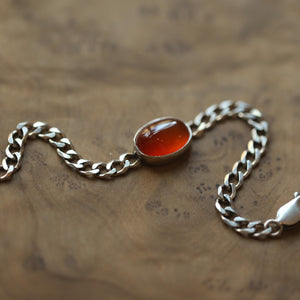 Orange Carnelian Link Bracelet - Sterling Silver Carnelian Bracelet - Silver Chain Link Bracelet