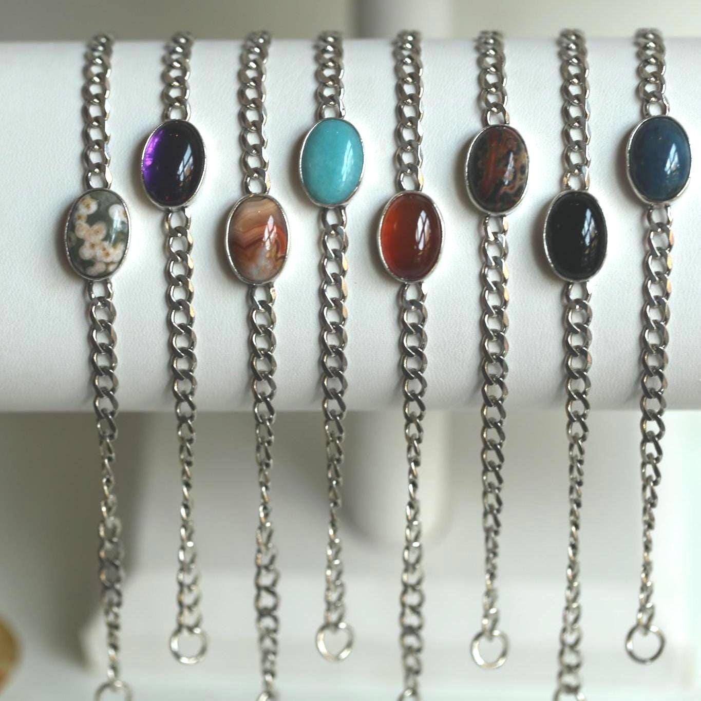 Amazonite Link Bracelet - Sterling Silver Amazonite Bracelet - Silver Chain Link Bracelet