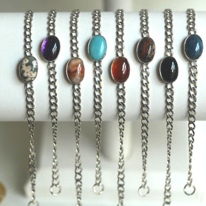 Apatite Link Bracelet - Sterling Silver Apatite Bracelet - Silver Chain Link Bracelet