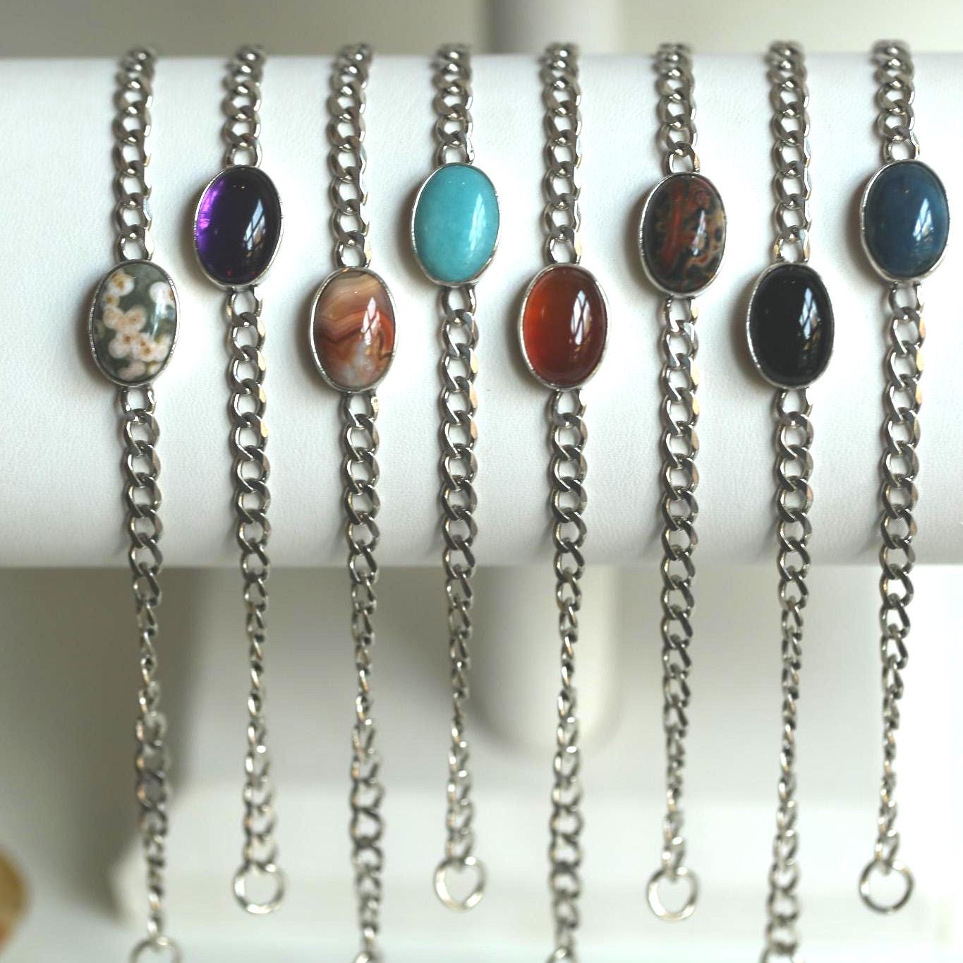 Apatite Link Bracelet - Sterling Silver Apatite Bracelet - Silver Chain Link Bracelet