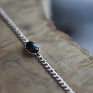 Black Agate Link Bracelet - Sterling Silver Black Agate Bracelet - Silver Chain Link Bracelet