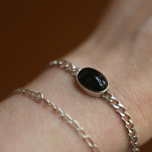 Black Agate Link Bracelet - Sterling Silver Black Agate Bracelet - Silver Chain Link Bracelet