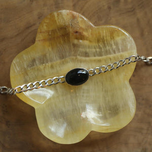 Black Agate Link Bracelet - Sterling Silver Black Agate Bracelet - Silver Chain Link Bracelet