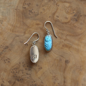 Carved Turquoise Earrings – Floral Sterling Silver Drops