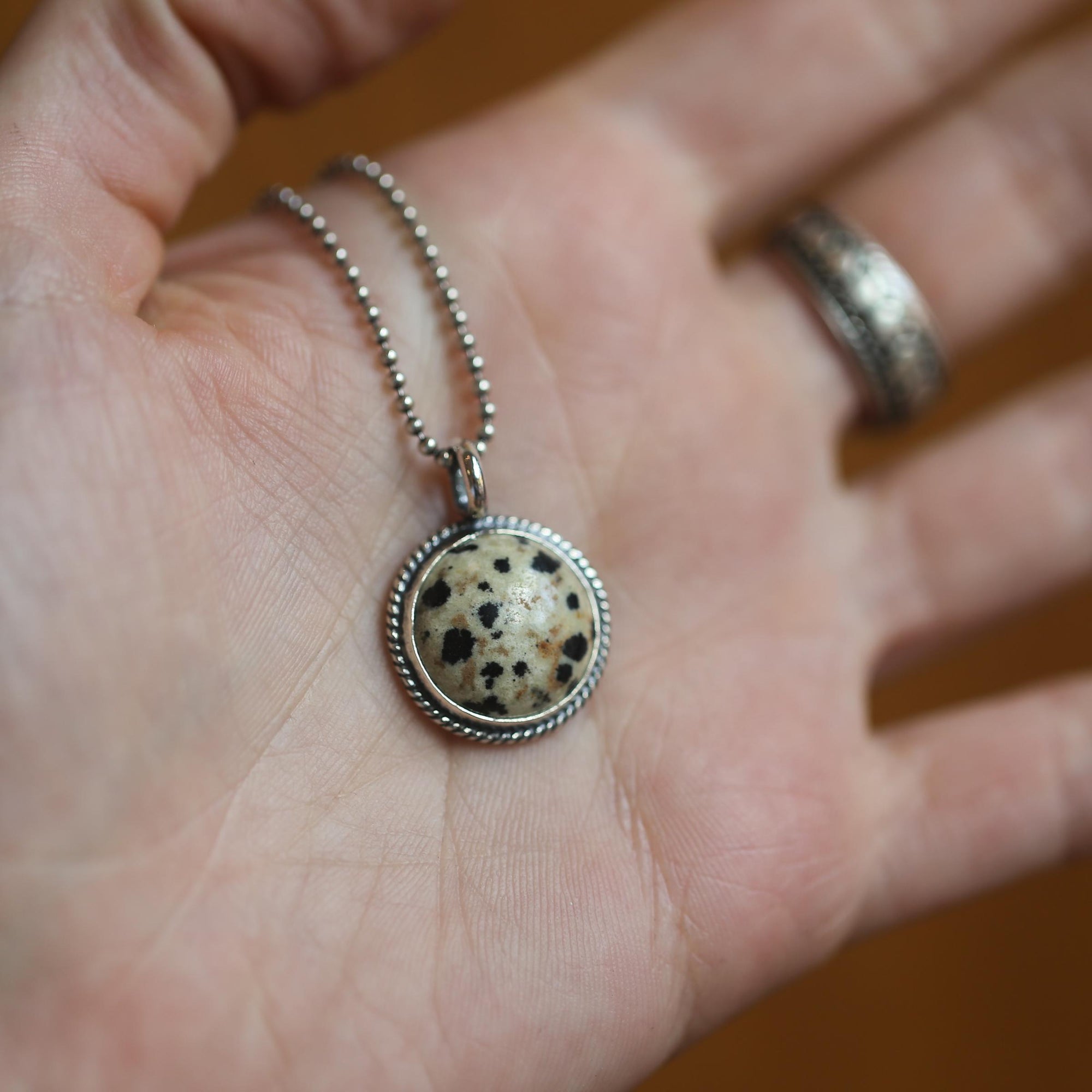 Dalmatian Jasper Pendant Charm - Sterling Silver