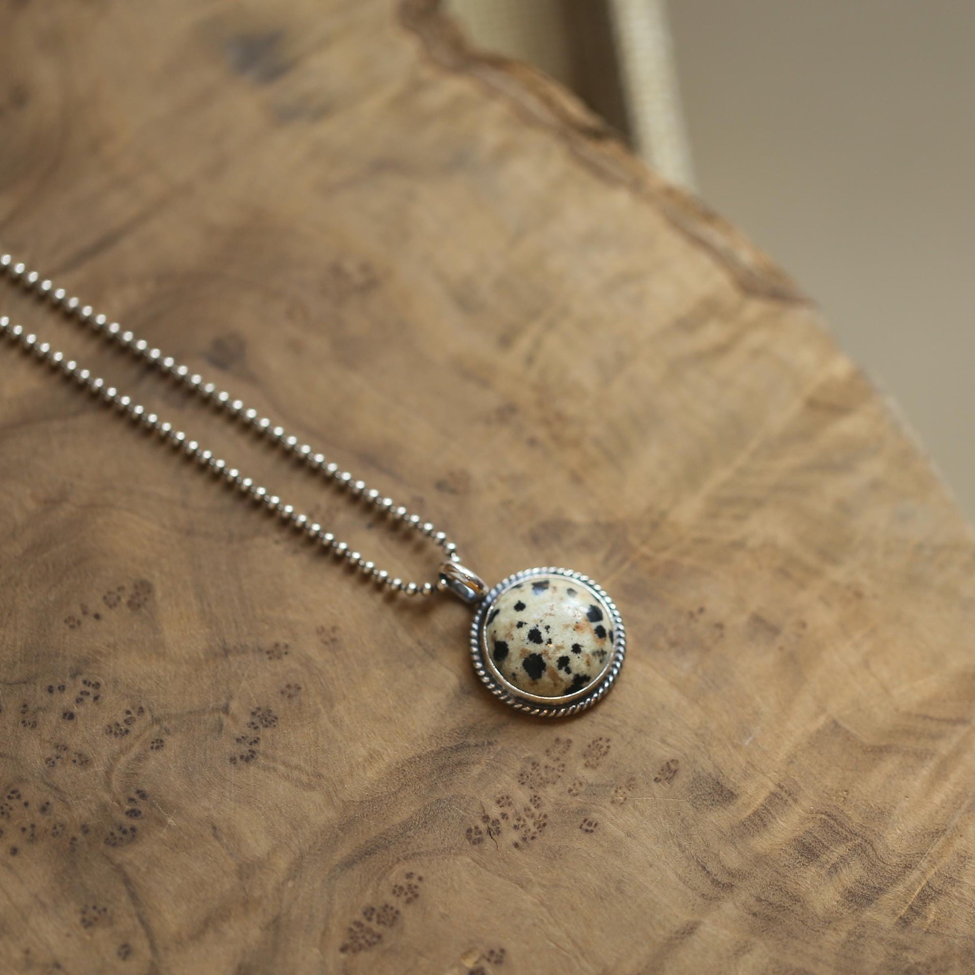 Dalmatian Jasper Pendant Charm - Sterling Silver