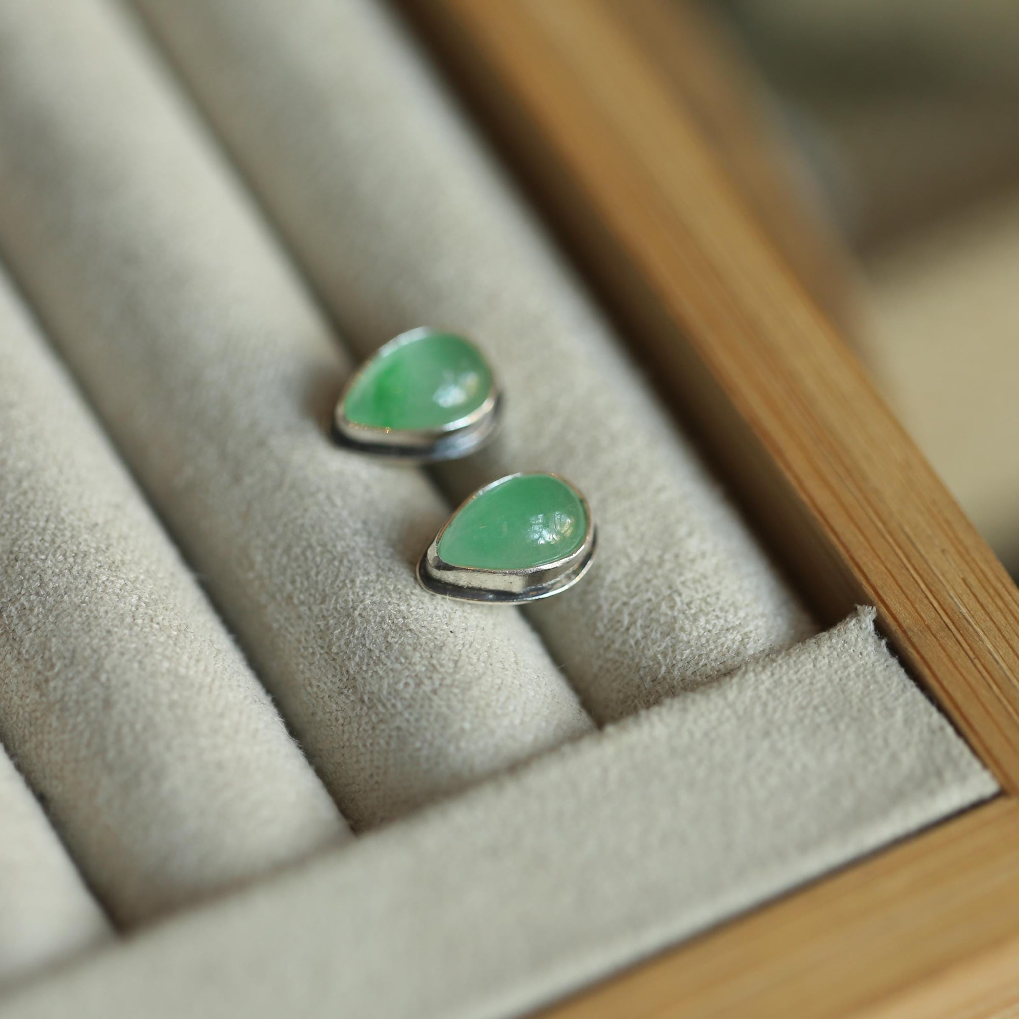 Jade Teardrop Posts - .925 Sterling Silver - Burma Jade Earrings