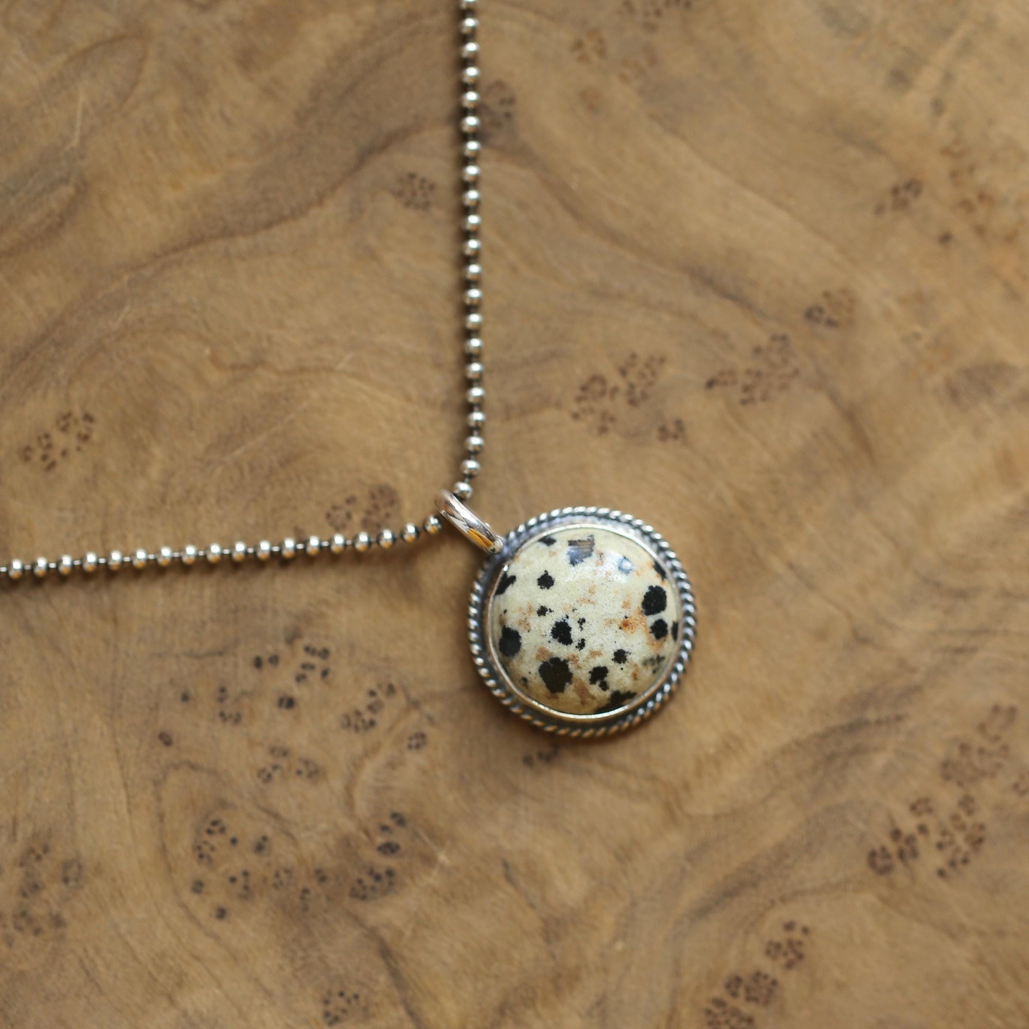 Dalmatian Jasper Pendant Charm - Sterling Silver