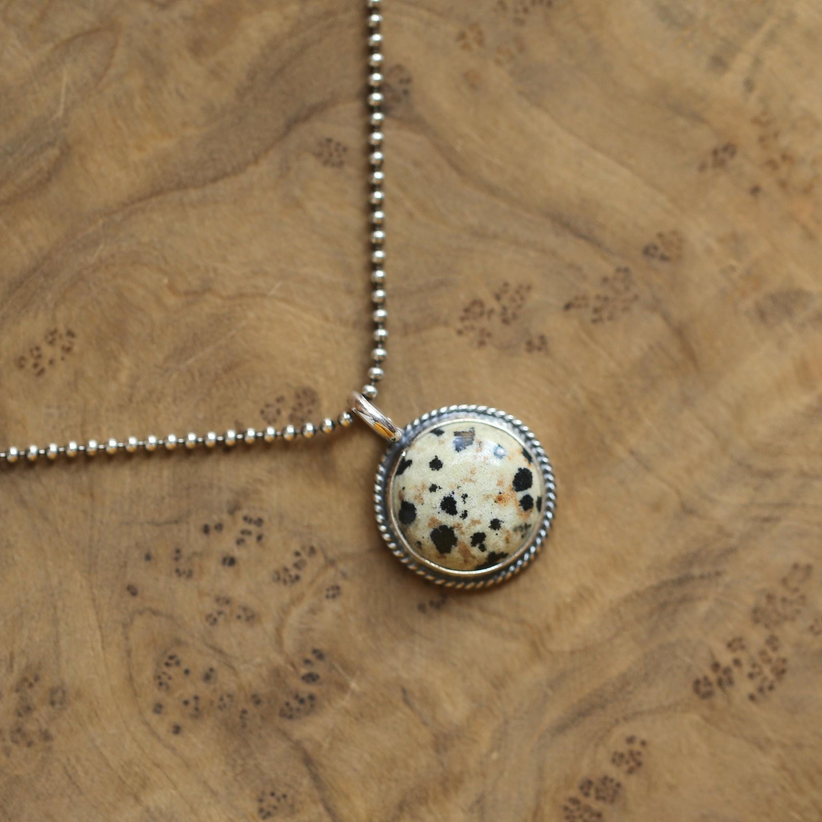 Dalmatian Jasper Pendant Charm - Sterling Silver