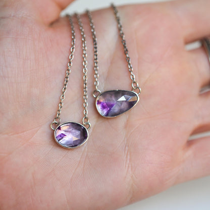 Trapiche Amethyst Sterling Silver Necklace - Rose Cut Purple Pendant