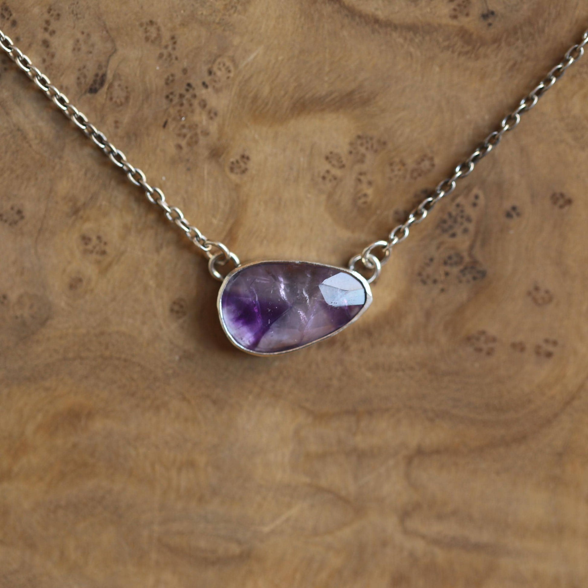 Trapiche Amethyst Sterling Silver Necklace - Rose Cut Purple Pendant