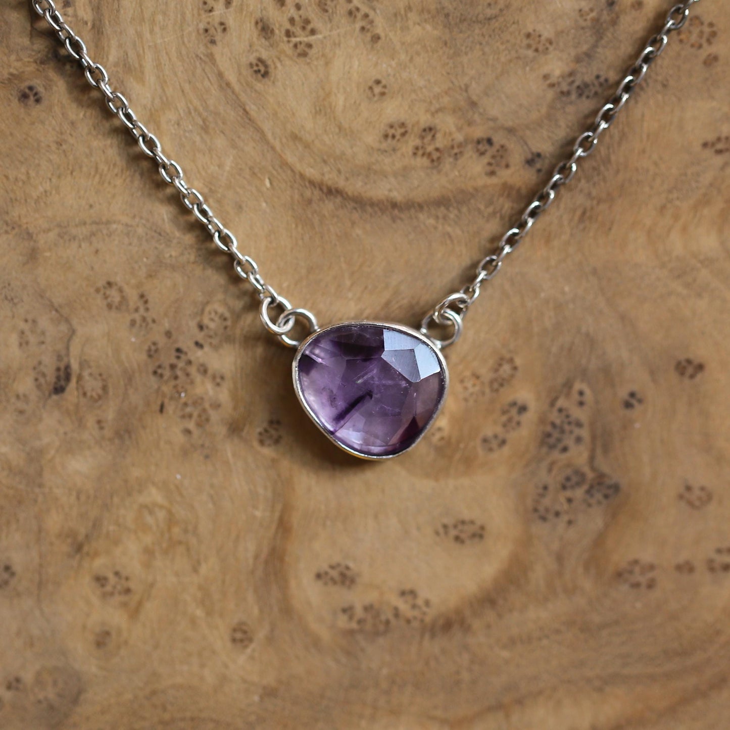 Trapiche Amethyst Sterling Silver Necklace - Rose Cut Purple Pendant