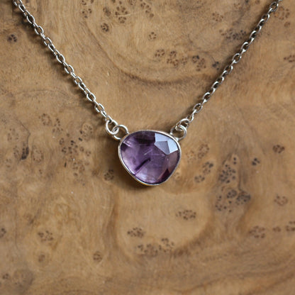 Trapiche Amethyst Sterling Silver Necklace - Rose Cut Purple Pendant