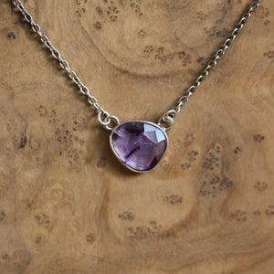 Trapiche Amethyst Sterling Silver Necklace - Rose Cut Purple Pendant