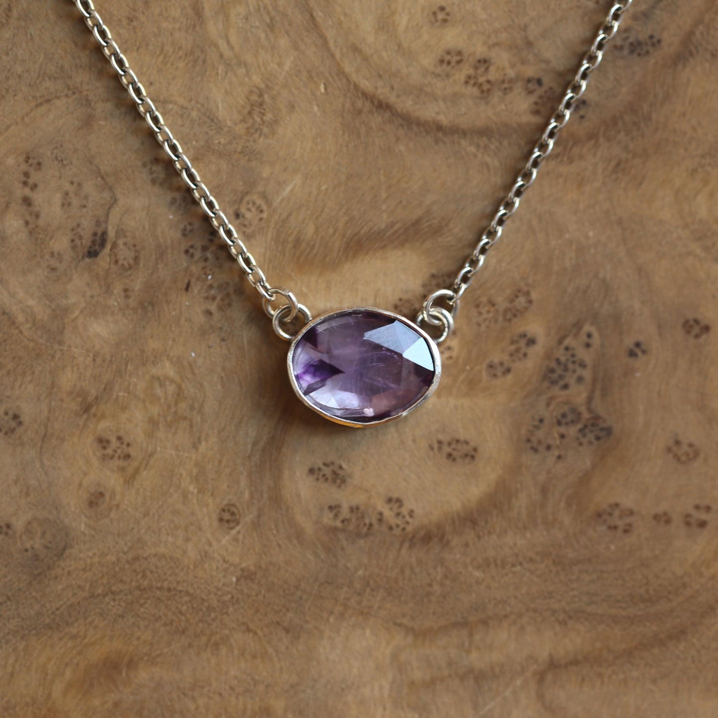 Trapiche Amethyst Sterling Silver Necklace - Rose Cut Purple Pendant