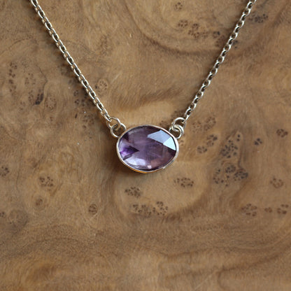 Trapiche Amethyst Sterling Silver Necklace - Rose Cut Purple Pendant