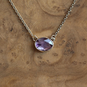 Trapiche Amethyst Sterling Silver Necklace - Rose Cut Purple Pendant