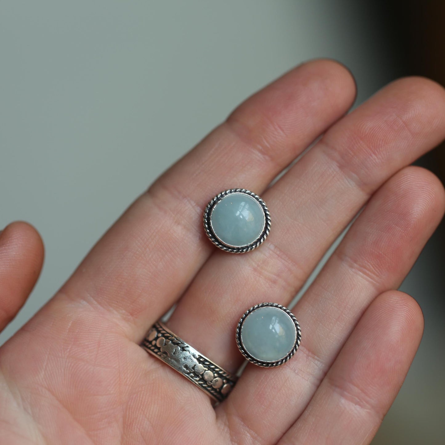 Aquamarine Post Earrings - Light Blue Studs - March Birthstone