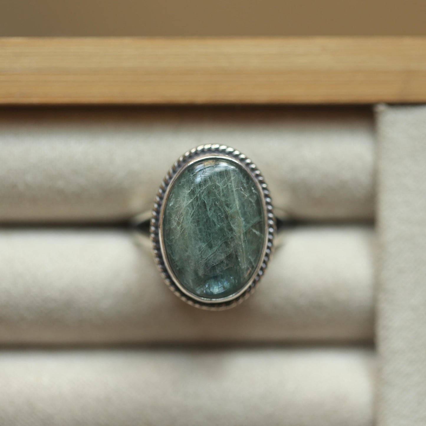 Green Kyanite Sterling Silver Ring – Handmade Boho Statement Ring