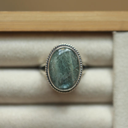 Green Kyanite Sterling Silver Ring – Handmade Boho Statement Ring