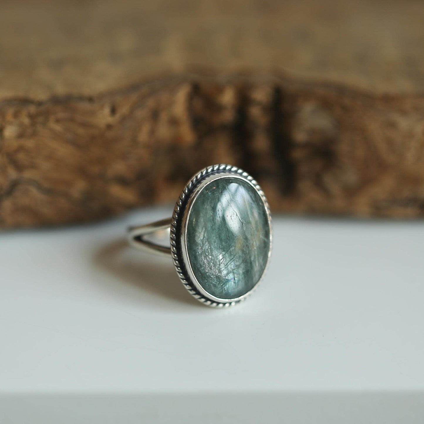 Green Kyanite Sterling Silver Ring – Handmade Boho Statement Ring