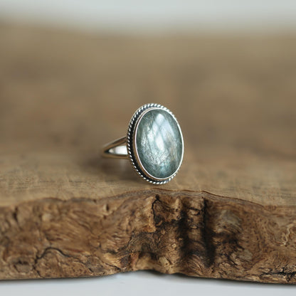 Green Kyanite Sterling Silver Ring – Handmade Boho Statement Ring