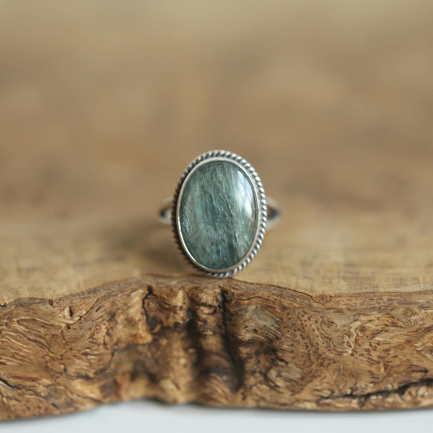 Green Kyanite Sterling Silver Ring – Handmade Boho Statement Ring