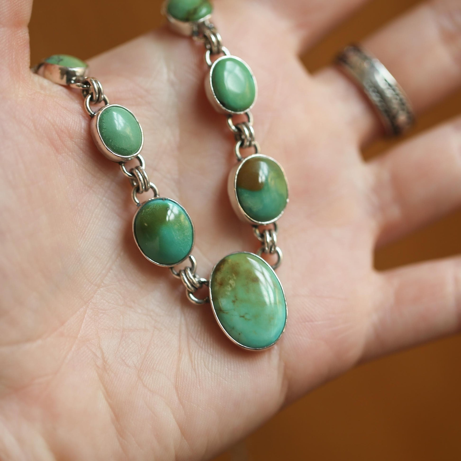 7 Stone Turquoise Necklace - .925 Sterling Silver - One of a Kind