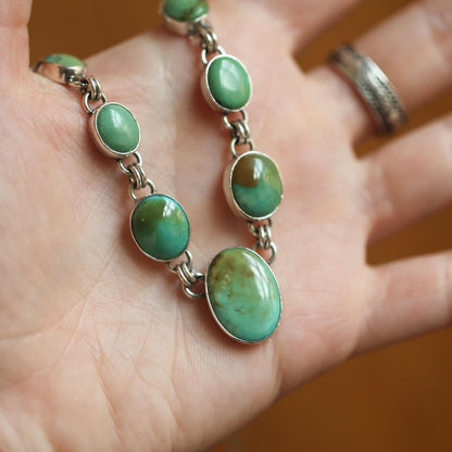 7 Stone Turquoise Necklace - .925 Sterling Silver - One of a Kind