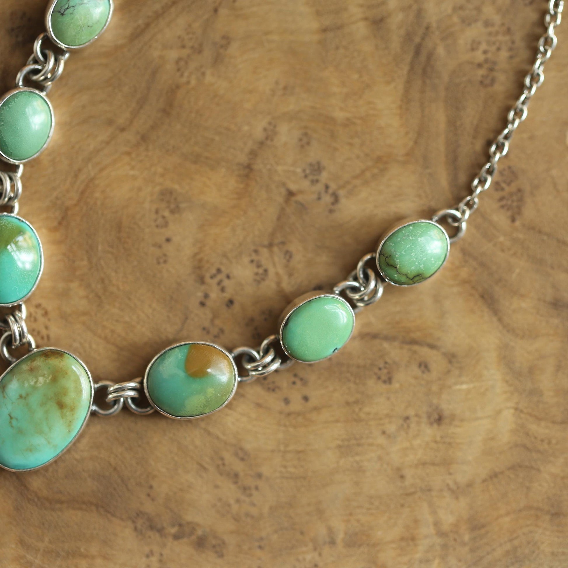 7 Stone Turquoise Necklace - .925 Sterling Silver - One of a Kind