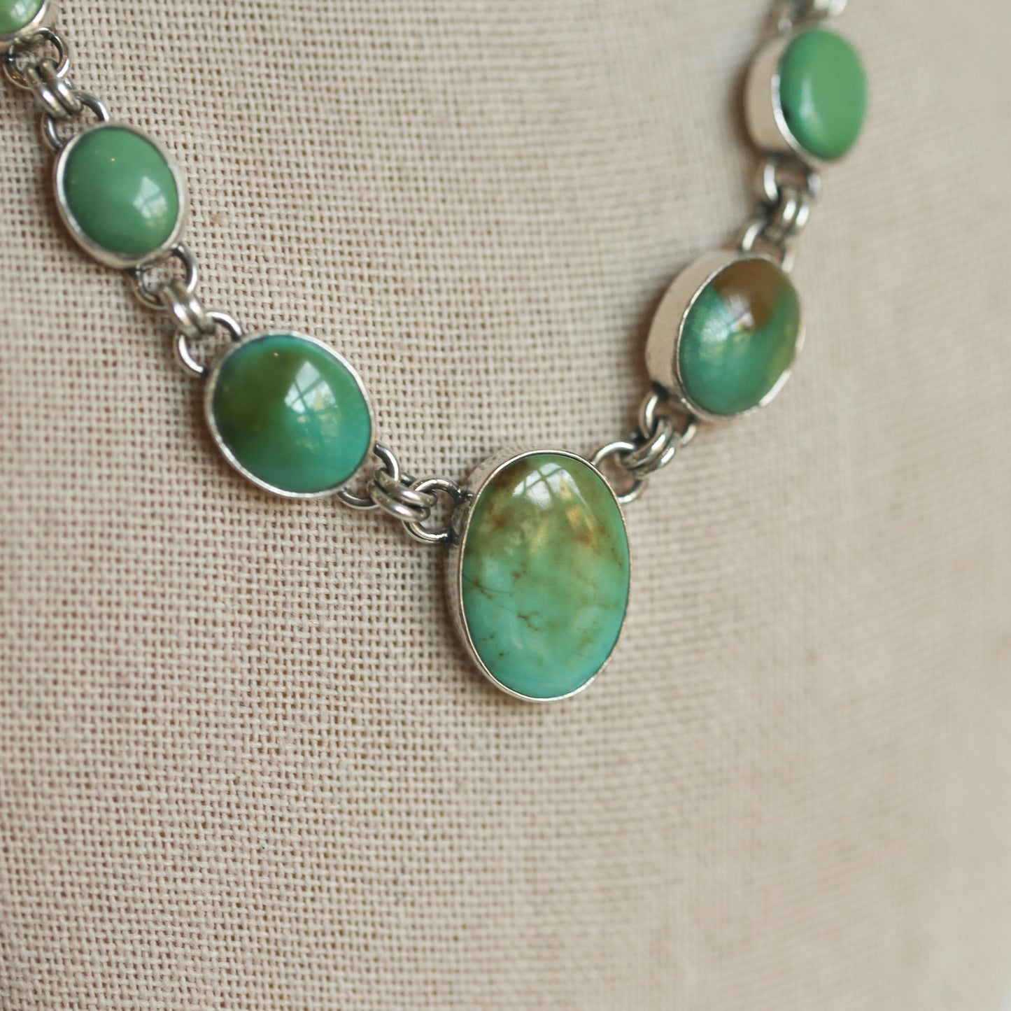 7 Stone Turquoise Necklace - .925 Sterling Silver - One of a Kind
