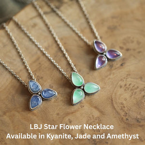Blue Kyanite Star Flower Necklace - 3-Stone Kyanite Pendant - Sterling Silver