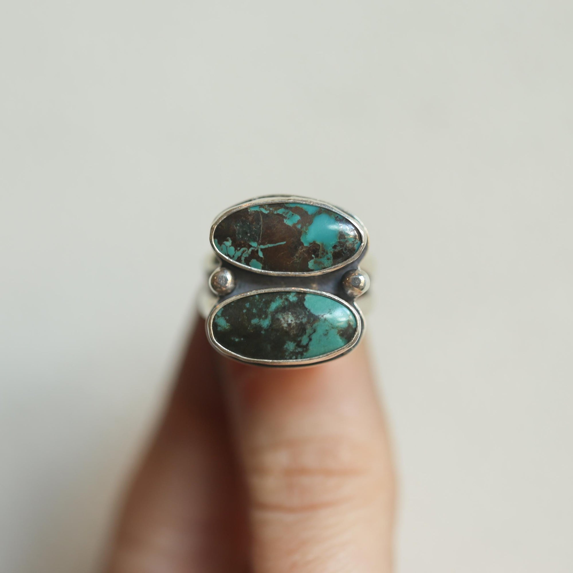Rustic Turquoise 2-Stone Ring - Sterling Silver - Choose Your Ring