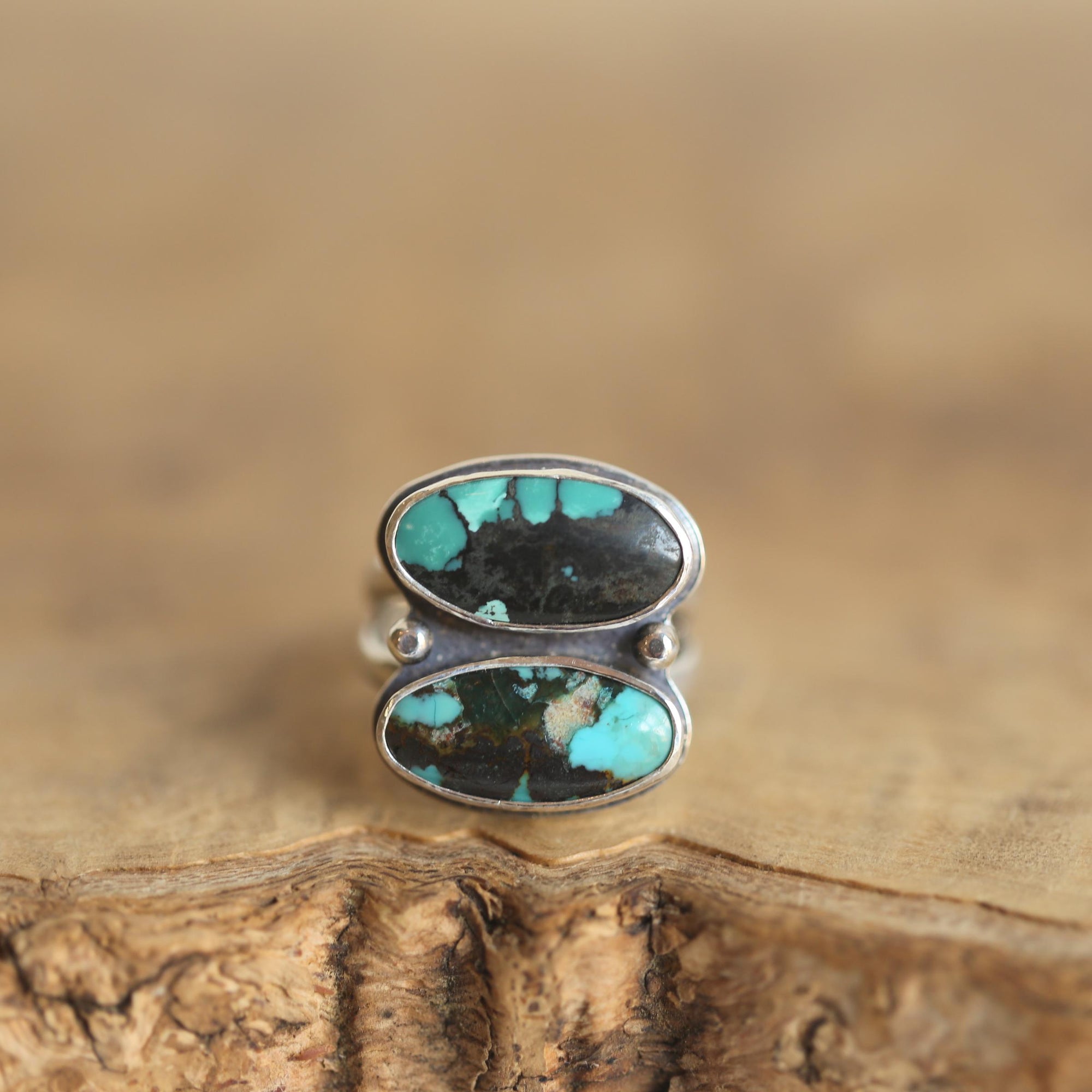 Rustic Turquoise 2-Stone Ring - Sterling Silver - Choose Your Ring