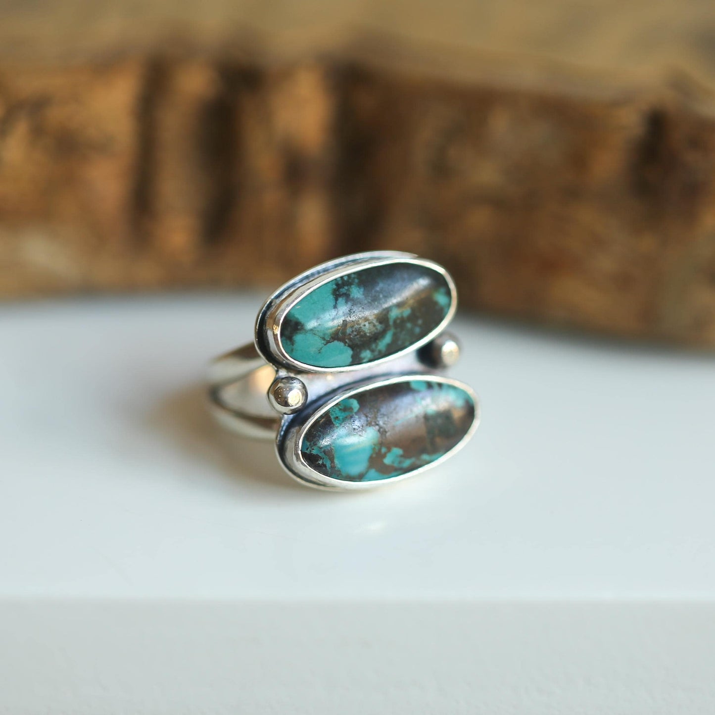 Rustic Turquoise 2-Stone Ring - Sterling Silver - Choose Your Ring