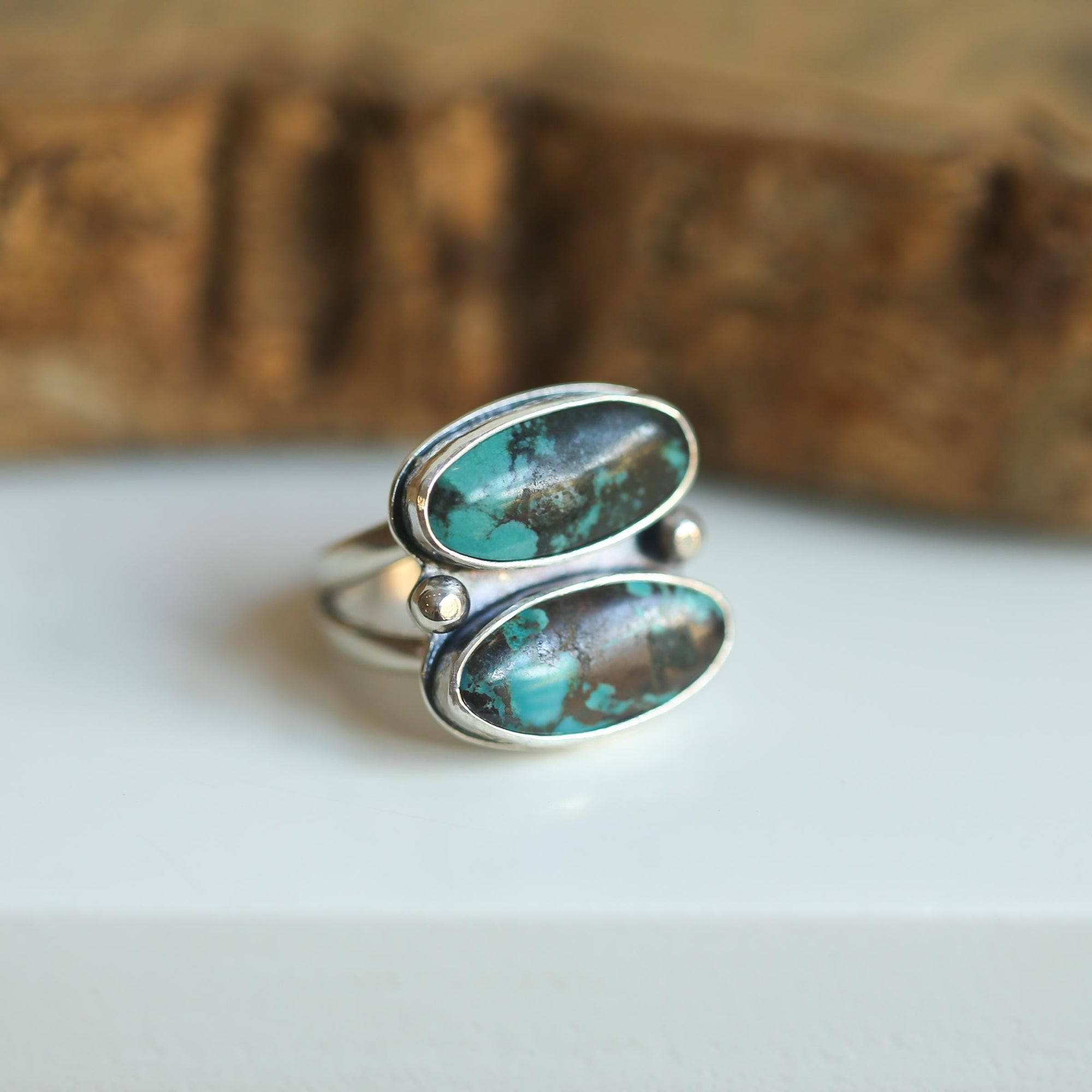 Rustic Turquoise 2-Stone Ring - Sterling Silver - Choose Your Ring