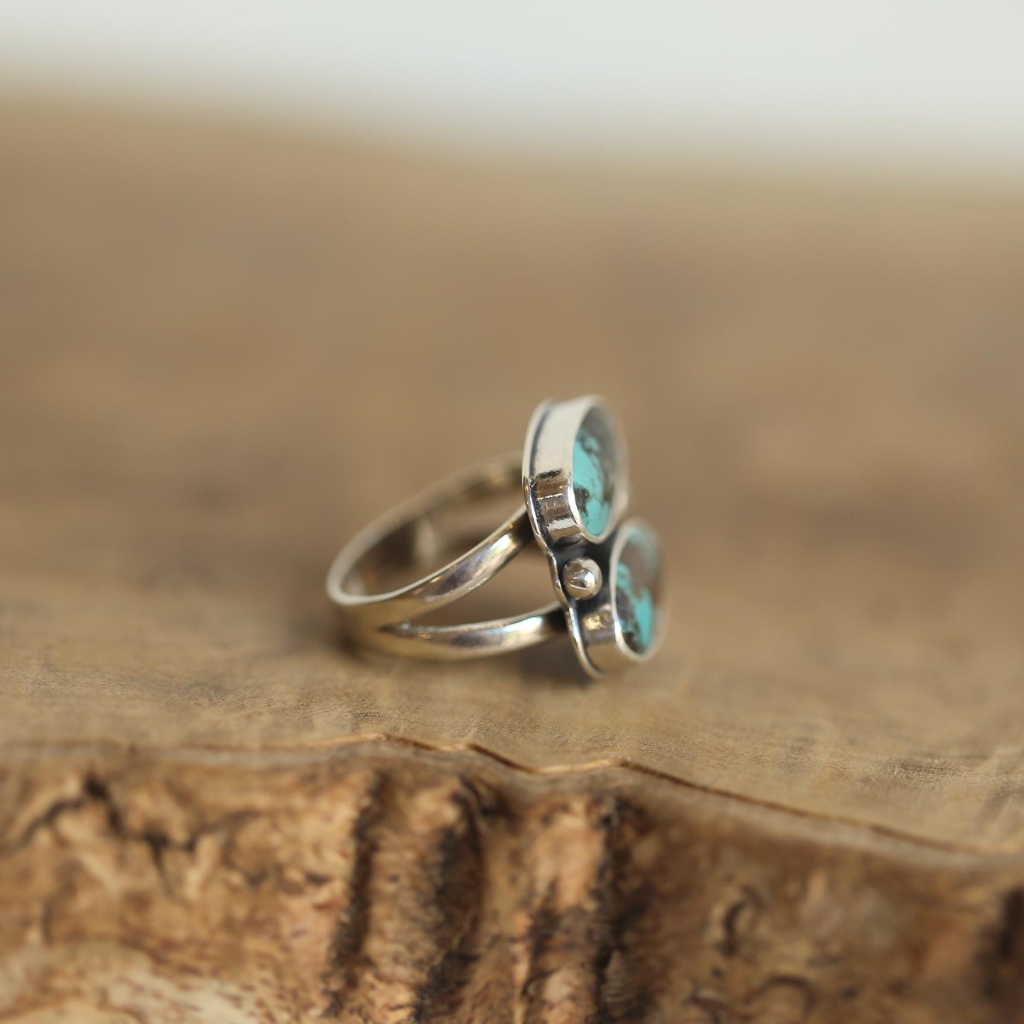 Rustic Turquoise 2-Stone Ring - Sterling Silver - Choose Your Ring