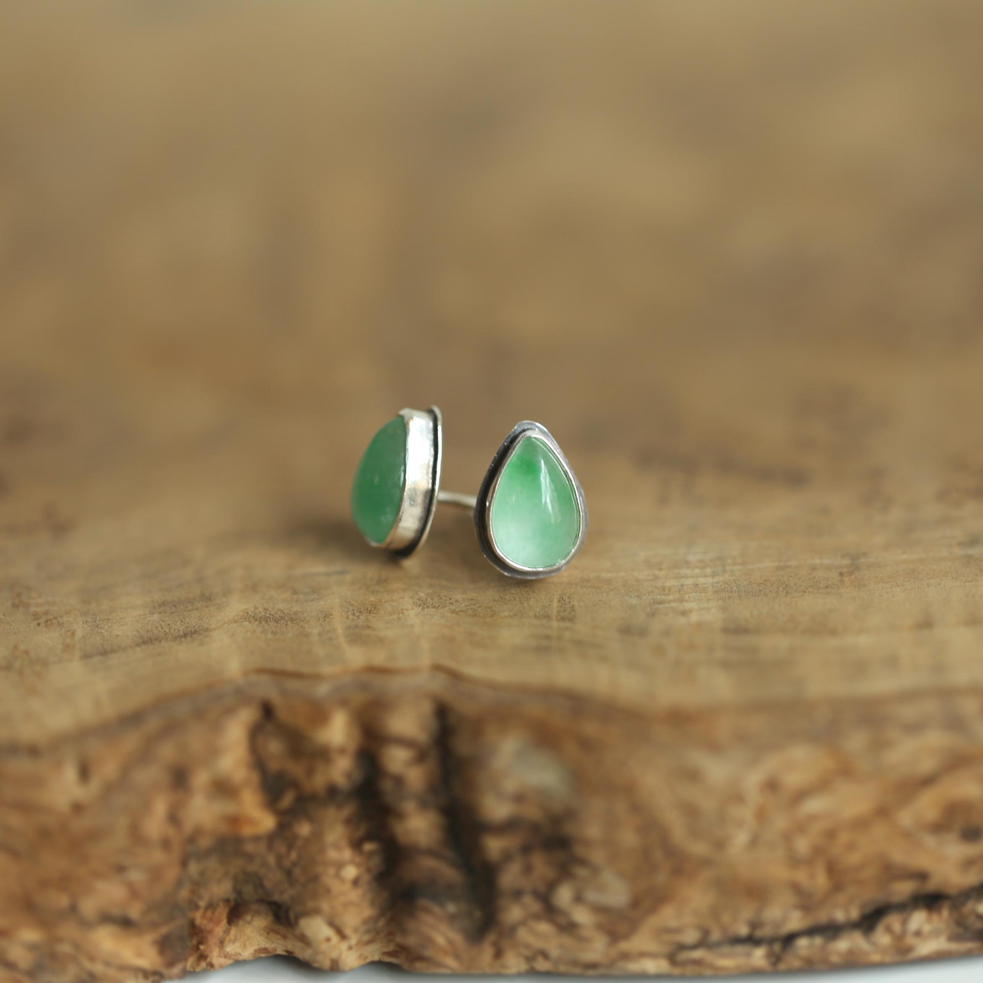 Jade Teardrop Posts - .925 Sterling Silver - Burma Jade Earrings